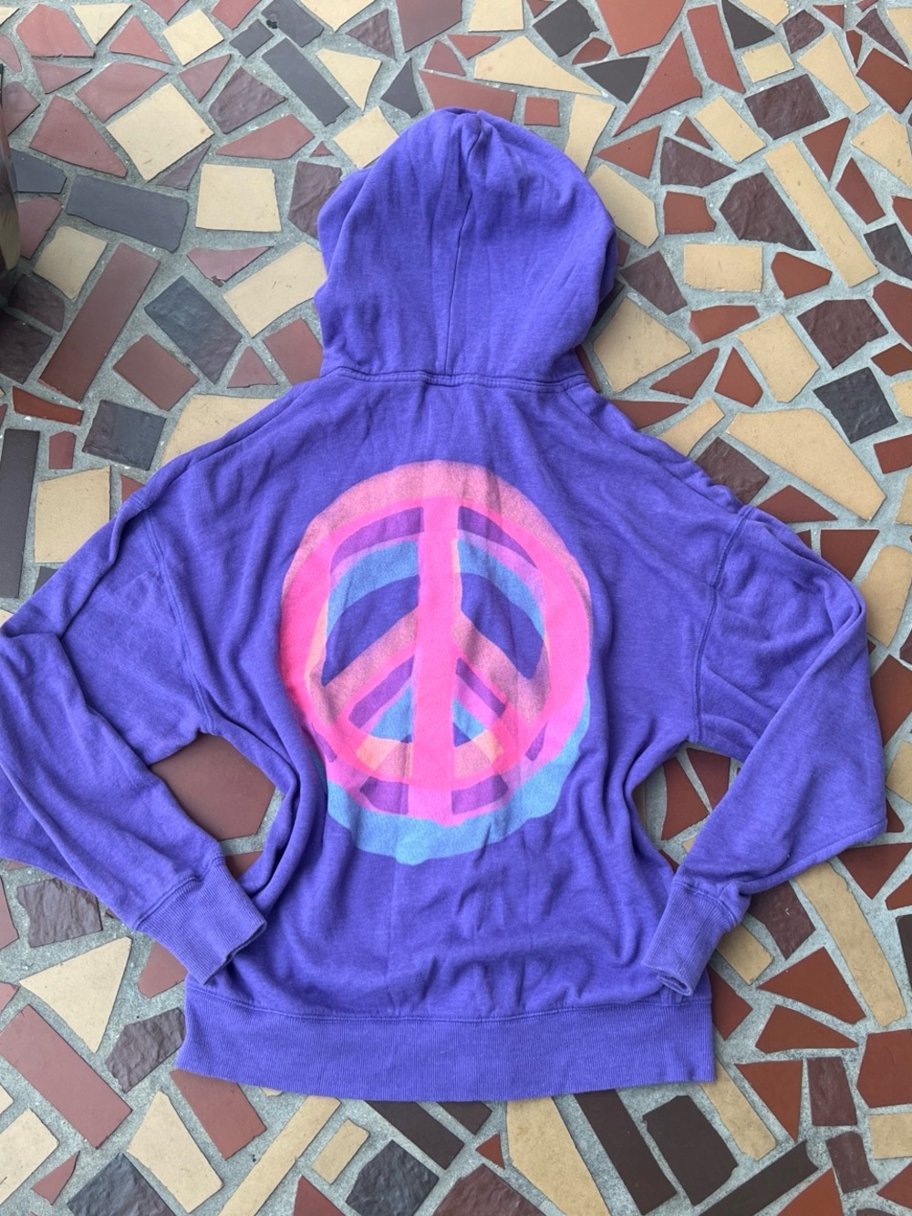 Y2K Style Purple Vs Pink Hoodie With Peace Sign